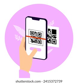 QR Code. Scanning qr code, barcode with smartphone. Contactless payment. Can use for, landing page, template, ui, web, mobile app, banner, flyer. Scan me. Qr Verification Concept. Vector illustration