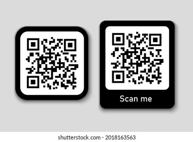 
QR code. Scanning by phone. Simple sticker, lettering scan me. Black square code icon. Laser reading.
Data identification when paying by mobile. Modern technologies. Flat vector illustration.