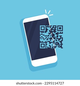 QR code scanning by smartphone. Scan for pay. Vector illustration in trendy flat style isolated.