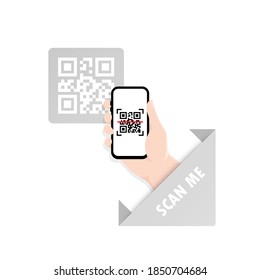 QR Code Scanning Or Capture Mobile Phone. Scan Me. Read Bar Code, Mobility, Generating App, Coding. Icon Recognition Or Reading Qr Code In Flat Style.