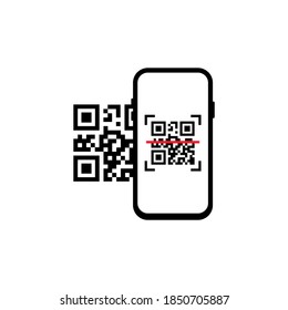 QR code scanning or capture mobile phone. Read bar code, mobility, generating app, coding. Icon recognition or reading qr code in flat style.