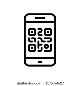 QR Code. Scanning With Cell Phone. Technology Outline Icon. Black On White Background