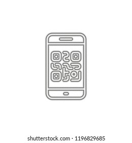 QR code. Scanning with cell phone. Technology outline icon. Dotted outline silhouette with shadow on white background