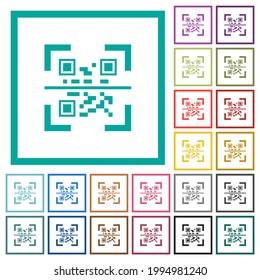 QR code scanning flat color icons with quadrant frames on white background