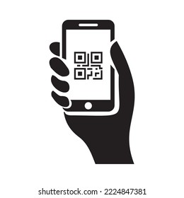 QR code scanning icon in smartphone. hand holding Mobile phone