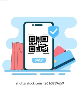 QR Code Scanning Illustration Concept, For web landing page, ui, mobile app and flyer, banner.