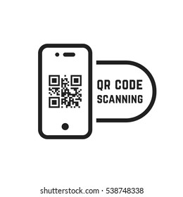 qr code scanning like linear black phone. concept of pixel art square, product, promotion label, telephone, screen, device. flat style trend modern logotype graphic design element on white background