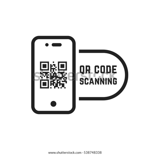 qr code scanning like linear black phone. concept of pixel art square