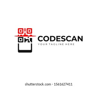 QR Code Scanning Logo Design. QR Code Scanner On Smartphone Vector Design. Quick Response Code Logotype