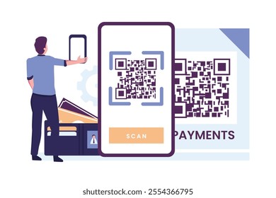 QR code scanning metaphore flat style illustration vector design