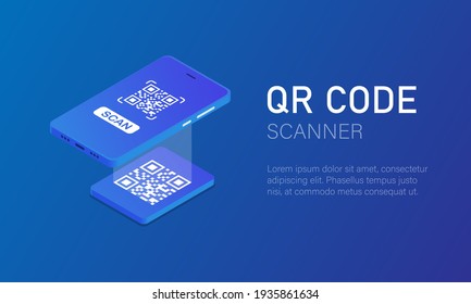 Qr Code Scanning. A Mobile Phone With A Scanner Reads The Qr Code In Isometric Style. Vector Illustration EPS 10