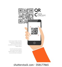 QR code scanning with mobile phone. Capture QR code on mobile phone. Symbol scanning QR code. Concept recognition QR code. 