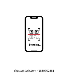 QR code scanning. Mobile scans QR code. Read bar code, mobility, generating app, coding. Icon recognition or reading qr code. Flat style trend modern design vector illustration