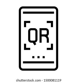 QR code scanning on mobile screen. Stroke outline style. Vector. Isolate on white background.