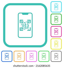QR code scanning on modern smartphone vivid colored flat icons in curved borders on white background