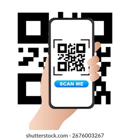 QR code scanning on smartphone. Vector illustration