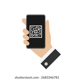 QR code scanning in smartphone screen icon isolated on white background