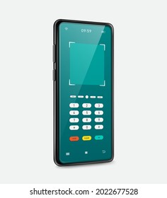 QR code scanning template for payment via smartphone application for financial concept,smartphone 3d isolated on white background,QRcode scan with a smartphone application