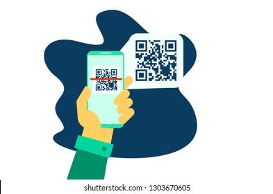 QR code scanning vector illustration concept, people use smartphone and scan qr code for payment and everything, can use for, landing page, template, ui, web, mobile app, poster, banner, flyer 	
QR co