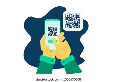 QR code scanning vector illustration concept, people use smartphone and scan qr code for payment and everything, can use for, landing page, template, ui, web, mobile app, poster, banner, flyer 	
QR co