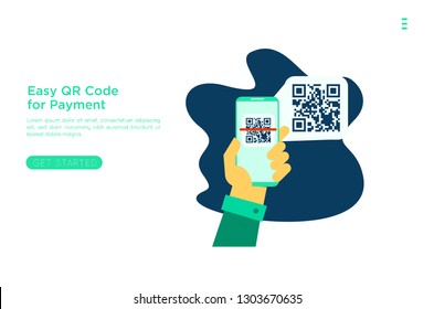 QR code scanning vector illustration concept, people use smartphone and scan qr code for payment and everything, can use for, landing page, template, ui, web, mobile app, poster, banner, flyer 	
QR co