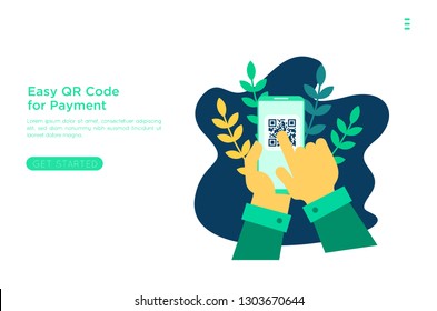 QR code scanning vector illustration concept, people use smartphone and scan qr code for payment and everything, can use for, landing page, template, ui, web, mobile app, poster, banner, flyer 	
QR co