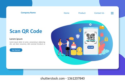 QR Code scanning vector Illustration concept people character. Suitable for web landing page, ui, mobile app, banner template