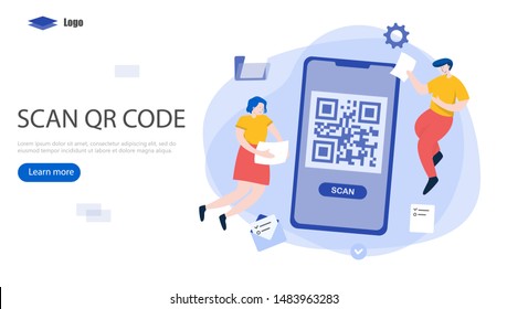 QR Code Scanning Vector Illustration Concept, Suitable for web landing page, ui, mobile app, editorial design, flyer, banner, and other related occasion