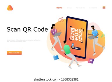QR Code Scanning Vector Illustration Concept, Suitable for web landing page, ui, mobile app, editorial design, flyer, banner, and other related occasion