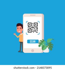 QR Code Scanning Vector Illustration Concept, Suitable for web landing page, ui, mobile app, editorial design, flyer, banner, and other related occasion