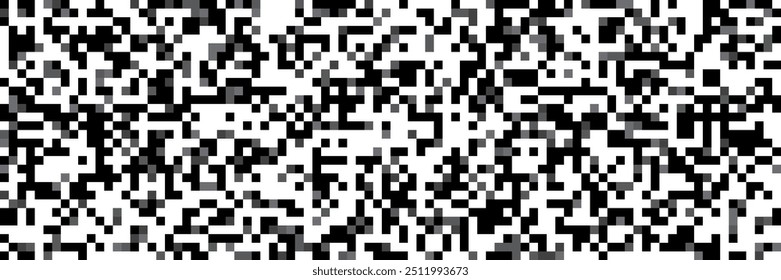 QR code seamless background with square pixel irregular texture. Abstract vector binary bw bg. Illustration for electronic devices and scanner
