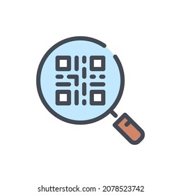 QR code search color line icon. Magnifier glass with Product code vector outline colorful sign.