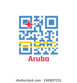 QR code set the color of Aruba flag, a field of light blue and two narrow parallel horizontal yellow stripes in the bottom half, and a four pointed white and red star in the canton.
