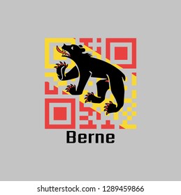 QR code set the color of Bern flag, The canton of Switzerland with text Berne.