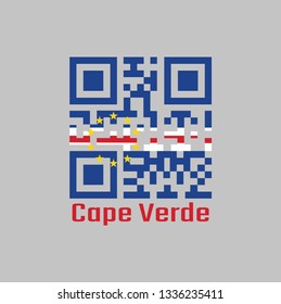 QR code set the color of Cape Verde flag. horizontal bands of blue white and red with the circle of ten star with text Cape Verde.