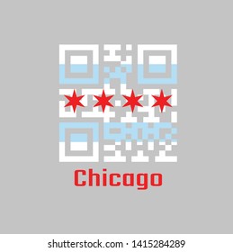 QR code set color of Chicago flag, the city of Chicago is the most populous city in Illinois, United States of America. 