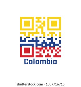 QR code set the color of Colombia flag. a horizontal tricolor of yellow (double-width), blue and red with text Colombia.