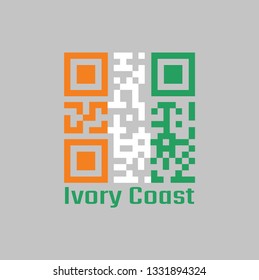 QR code set the color of Cote d’Ivoire flag. A vertical tricolor of orange white and green. with text Ivory Coast.