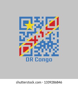 QR code set the color of Dr Congo flag, Sky blue flag, adorned with a yellow star in the upper left canton and cut diagonally by a red stripe with a thin yellow frame. with DR Congo.