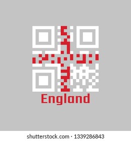 QR code set the color of England flag, it is a red centred cross on a white background, with name text England.