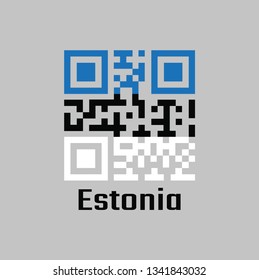 QR code set the color of Estonia flag. a horizontal triband of blue black and white. with name text Estonia.