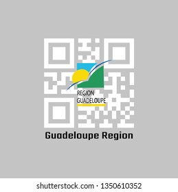 QR code set the color of Guadeloupe flag, yellow green and blue color with the subscript REGION GUADELOUPE and yellow underlined. text: Guadeloupe Region.