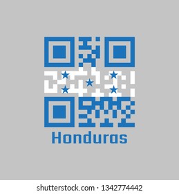 QR code set the color of Honduras flag. A horizontal triband of blue and white with five blue stars arranged in an X pattern. with name text Honduras.