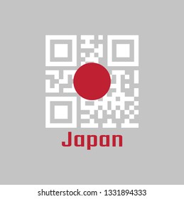 QR code set the color of Japan flag. in red circle on white with text Japan.