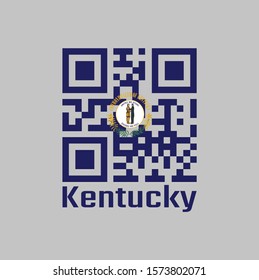QR code set the color of Kentucky flag. The states of America, the Commonwealth's seal on blue color and the words "Commonwealth of Kentucky" above and sprigs of goldenrod.