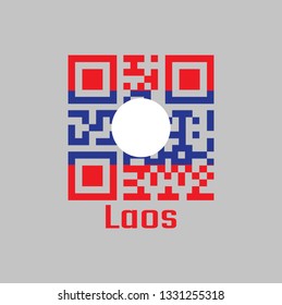 QR code set the color of Laos flag. blue red and white circle color with text Laos.