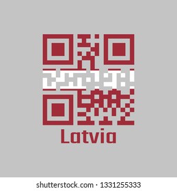 QR code set the color of Latvia flag. a carmine field bisected by a narrow white stripe (one-fifth the width of the flag) with text Latvia.
