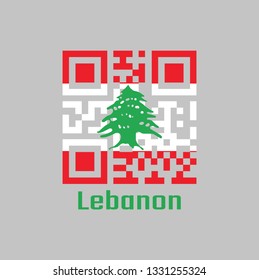 QR code set the color of Lebanon flag. It is a horizontal triband of red and white, charged with a green Lebanon Cedar with text Lebanon.