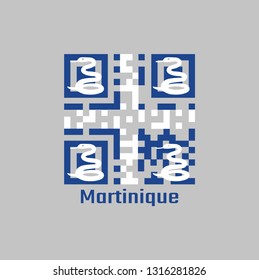 QR code set the color of Martinique flag. Four white snake on blue field and white cross in the center with text Martinique.