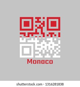 QR code set the color of Monaco flag. two equal horizontal bands, red (top) and white (bottom) with text Monaco.